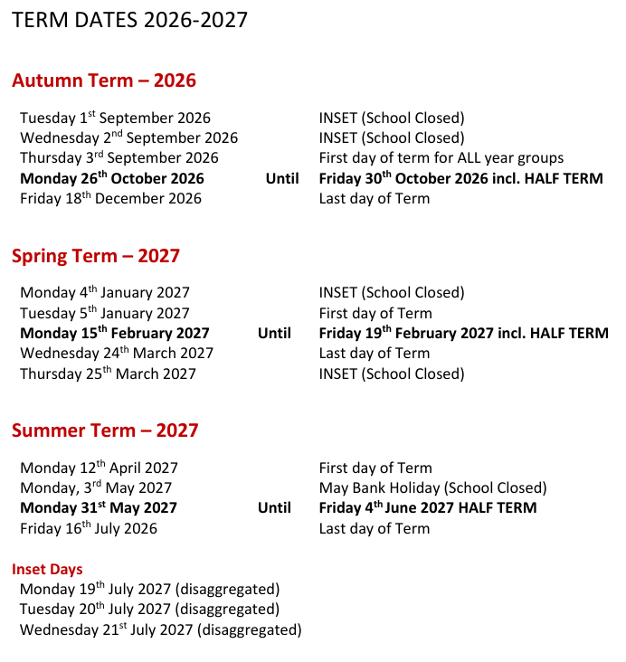 Term Dates - Rainford High School